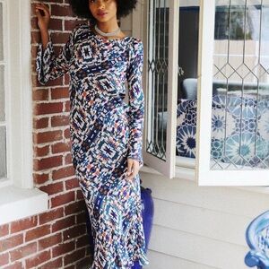 Stone Cold Fox Blue and White Long Sleeve Dress